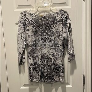 Emerald Black and Gray Artistic Long Sleeve Y2K Top